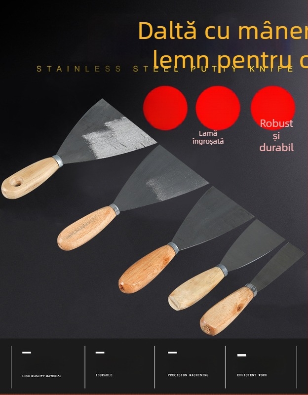 Cuțit de tencuială Jin Tao, mâner din lemn, lamă din oțel 45#, seria Blade, pentru tencuirea pereților