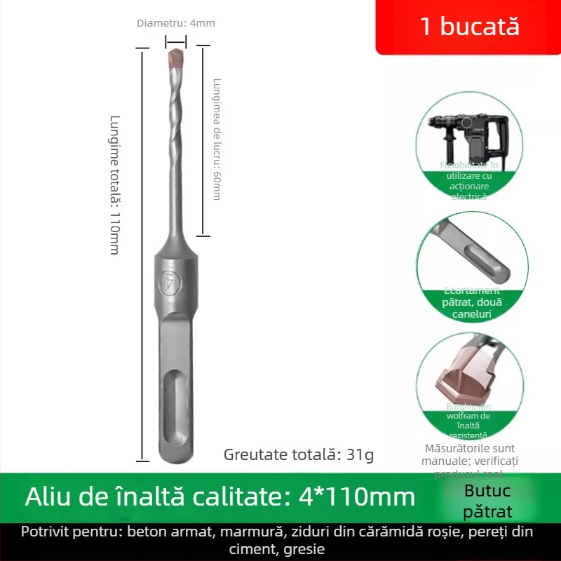 Burghiu pentru ciocan electric pentru beton, aliaj din oțel wolfram, 60 g, ambalaj Ziplock
