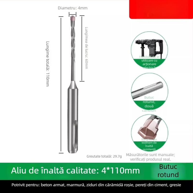 Burghiu pentru ciocan electric pentru beton, aliaj din oțel wolfram, 60 g, ambalaj Ziplock