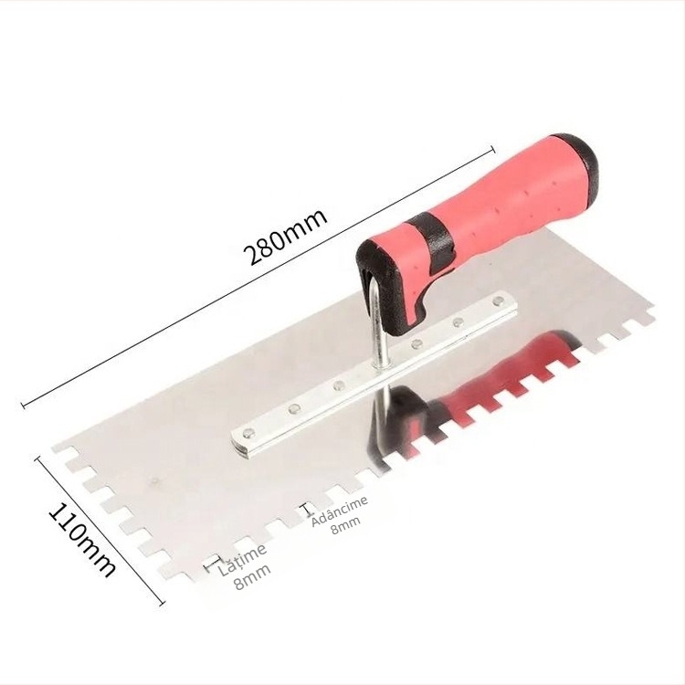 Gletieră zimțată din oțel inoxidabil pentru tencuire și montaj plăcilor ceramice, marca Henan Drill King; marcă proprie.