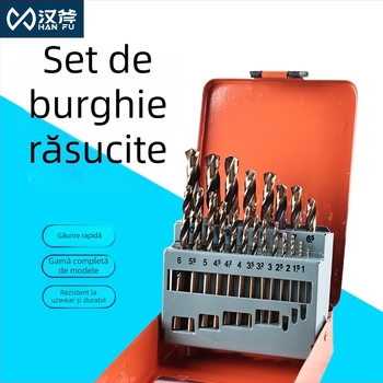 Set de burghie pentru mașină de găurit electrică: oțel rapid de înaltă viteză, acoperire cu titan, burghie spirale cu ax drept, 25 de bucăți, cutie metalică