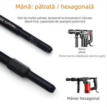 Daltă pentru ciocan cu impact din oțel arcuit: dalta plată prelungită, cap lopată, mâner pătrat, pentru beton