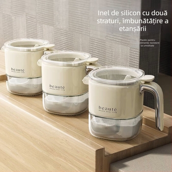 Borcan din sticlă pentru condimente, cu sigilare dublă și linguriță – recipient rezistent la umezeală pentru condimente uscate