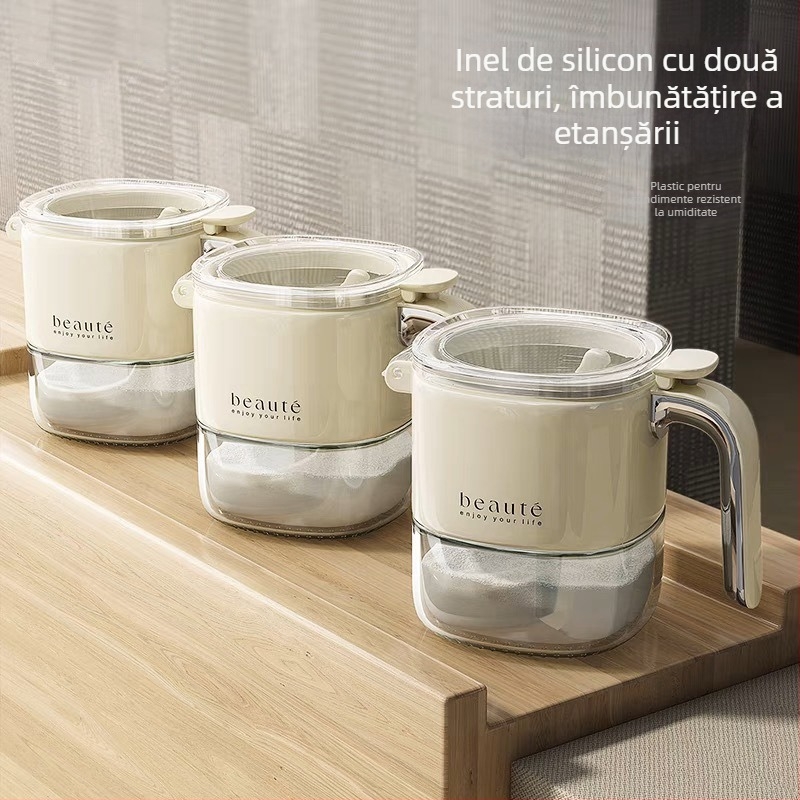 Borcan din sticlă pentru condimente, cu sigilare dublă și linguriță – recipient rezistent la umezeală pentru condimente uscate