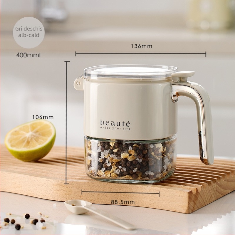 Borcan din sticlă pentru condimente, cu sigilare dublă și linguriță – recipient rezistent la umezeală pentru condimente uscate