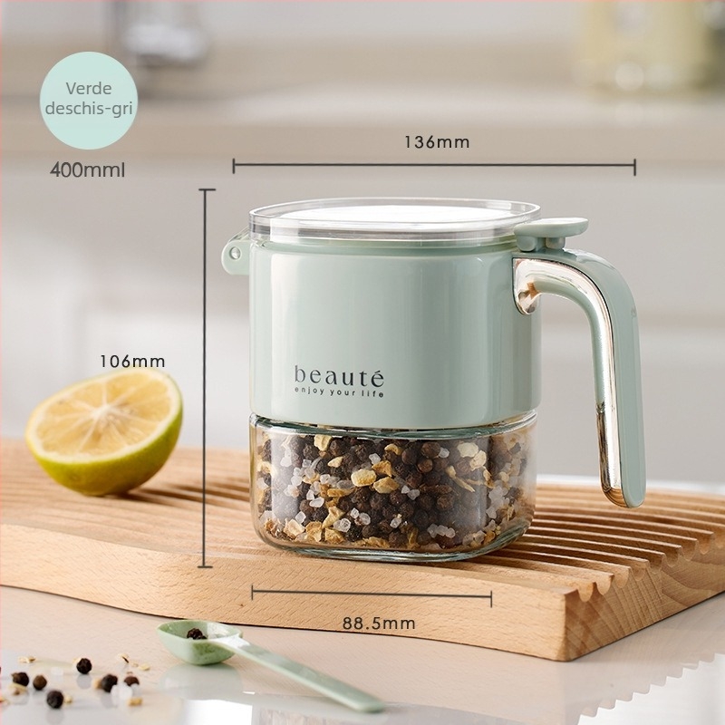 Borcan din sticlă pentru condimente, cu sigilare dublă și linguriță – recipient rezistent la umezeală pentru condimente uscate