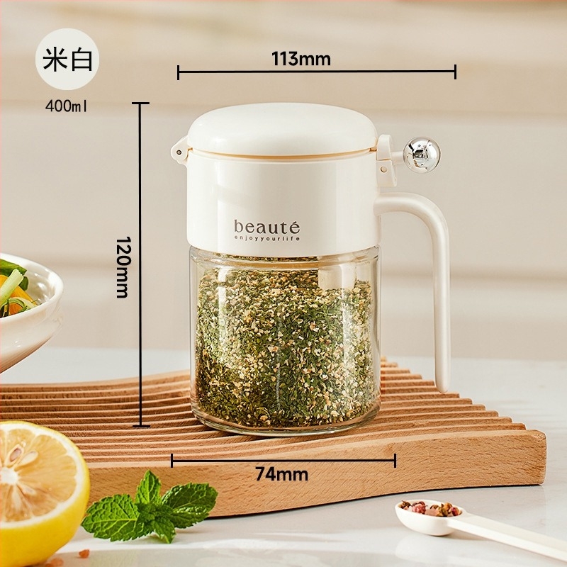 Borcan din sticlă pentru condimente, cu sigilare dublă și linguriță – recipient rezistent la umezeală pentru condimente uscate