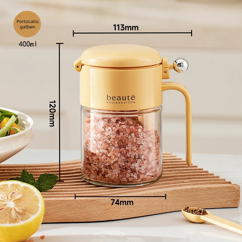 Borcan din sticlă pentru condimente, cu sigilare dublă și linguriță – recipient rezistent la umezeală pentru condimente uscate