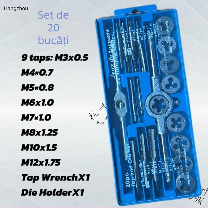 Set de filetare pentru conducte PPR, 20 piese, din oțel carbon, unelte de filetare, filet fin