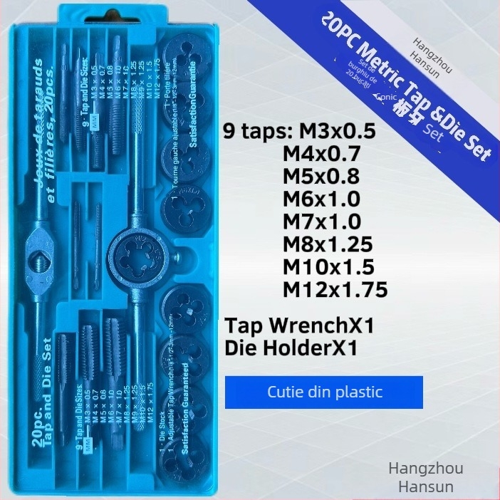 Set de filetare pentru conducte PPR, 20 piese, din oțel carbon, unelte de filetare, filet fin