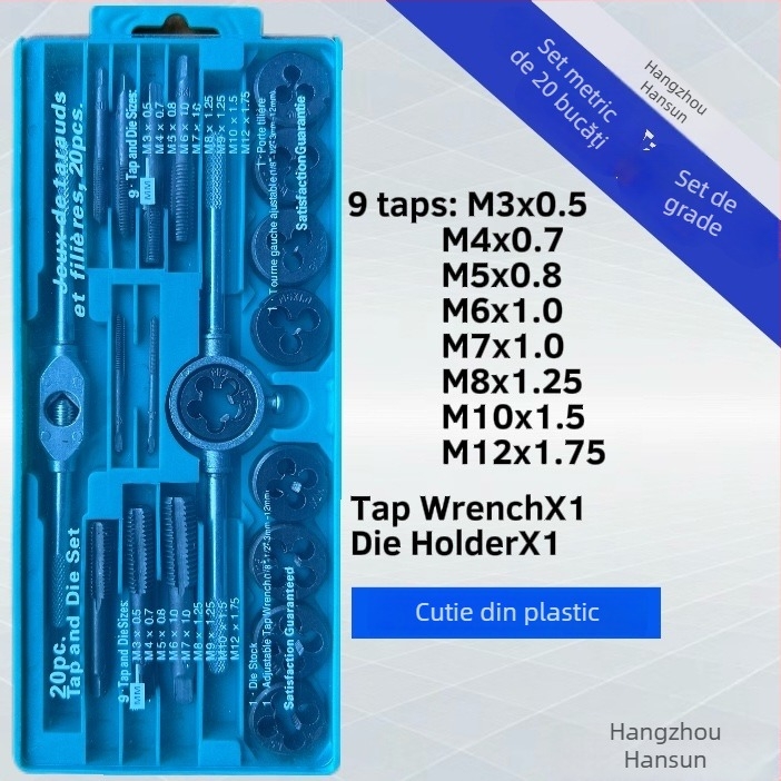 Set de filetare pentru conducte PPR, 20 piese, din oțel carbon, unelte de filetare, filet fin