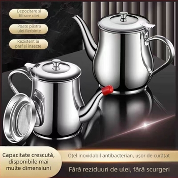 Recipient din oțel inoxidabil pentru ulei, cu gură de turnare anti-scurgere și filtru pentru bucătărie