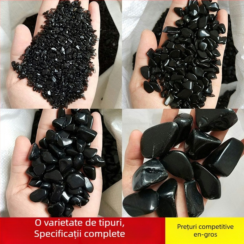 Piatră decorativă din obsidian natural – pentru acvariu și vază, finisaj măcinat și lustruit, material natural, formă geometrică