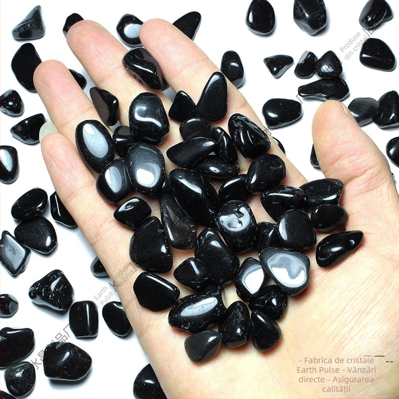 Piatră decorativă din obsidian natural – pentru acvariu și vază, finisaj măcinat și lustruit, material natural, formă geometrică