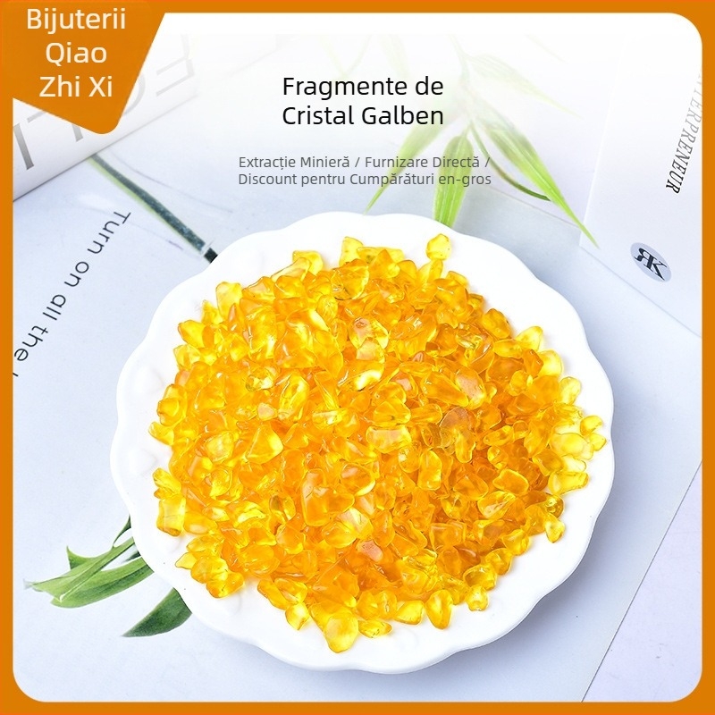 Gravă de cristal citrin pentru decorare peisagistică și acvariu, formă geometrică, material cristal, ambalaj în pungă PP, stil modern minimalist
