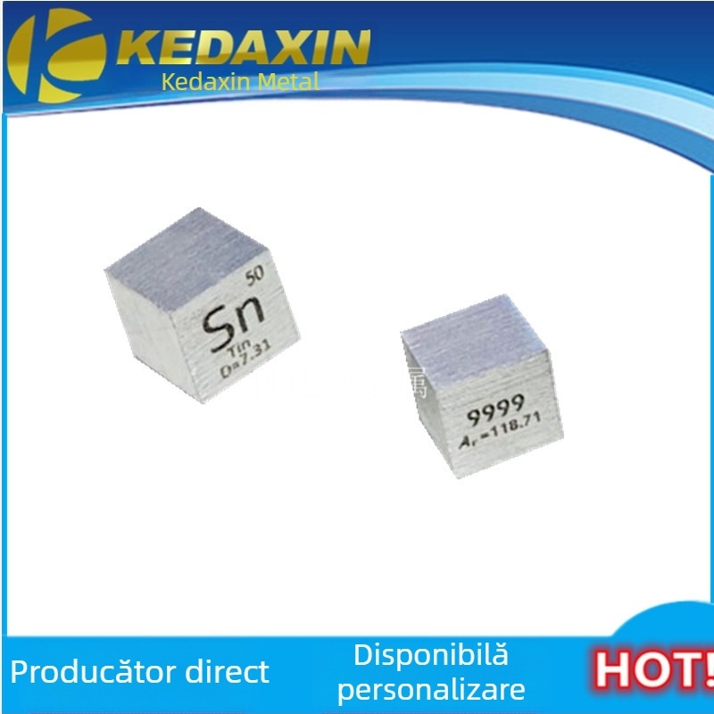 Ornament cu element de staniu, cub din staniu de 25,4 mm, pentru colecții chimice, cercetare și predare