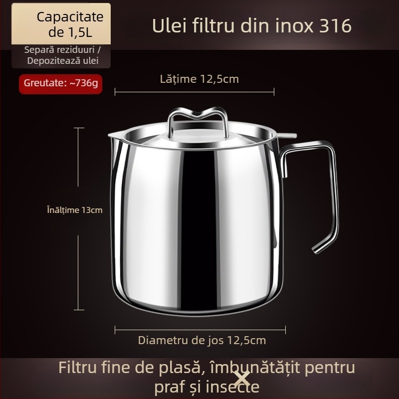 Recipient de ulei cu capac și filtru din plasă, oțel inoxidabil 18/10, Earthworm