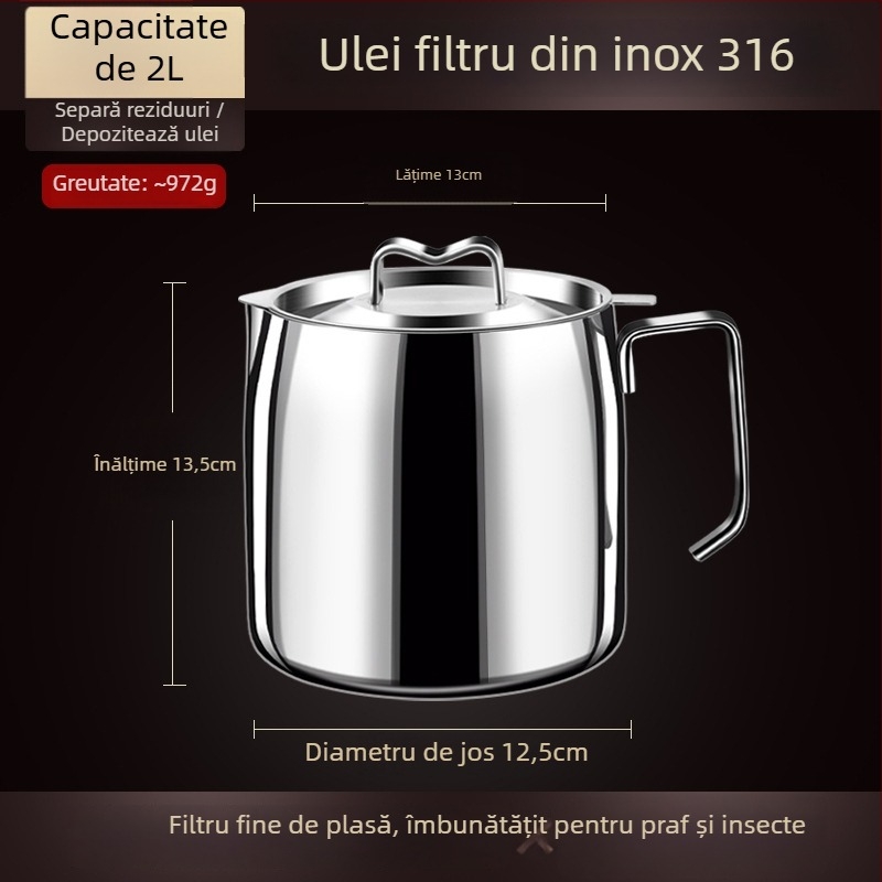 Recipient de ulei cu capac și filtru din plasă, oțel inoxidabil 18/10, Earthworm