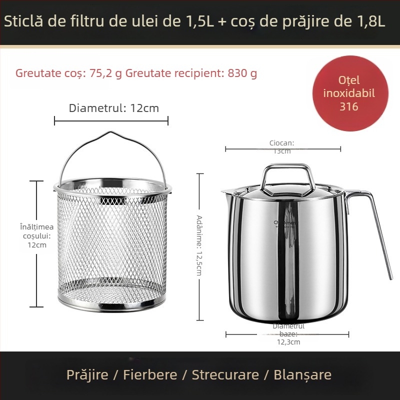 Recipient de ulei cu capac și filtru din plasă, oțel inoxidabil 18/10, Earthworm
