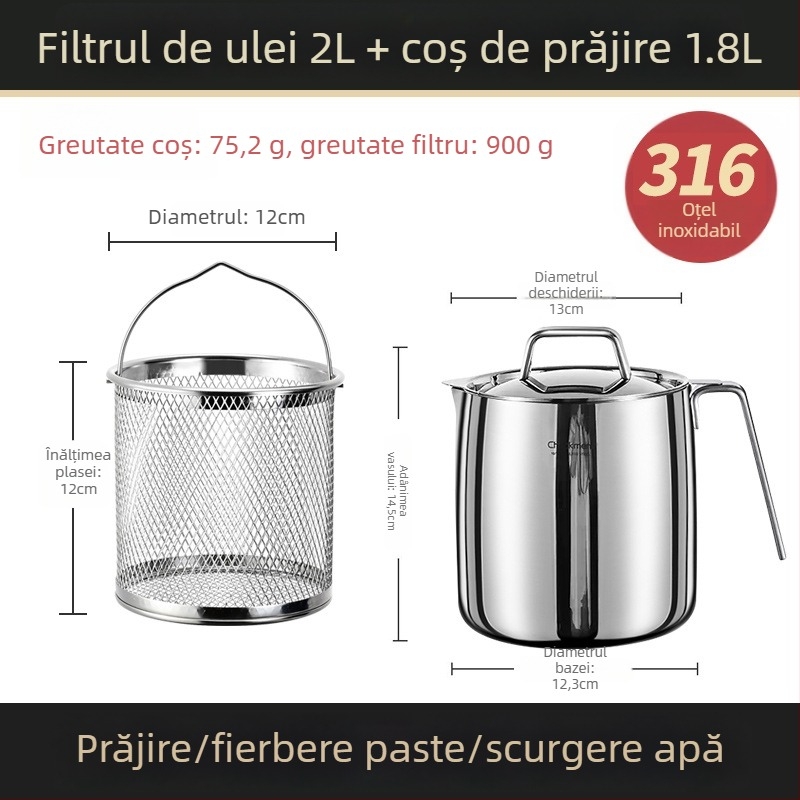 Recipient de ulei cu capac și filtru din plasă, oțel inoxidabil 18/10, Earthworm