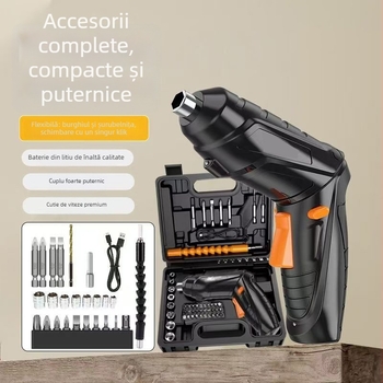 Șurubelniță electrică cu baterie litiu reîncărcabilă, compactă și multifuncțională; mandrină cu prindere; pentru hardware; interval de tensiune 50–250 V (AC/DC).