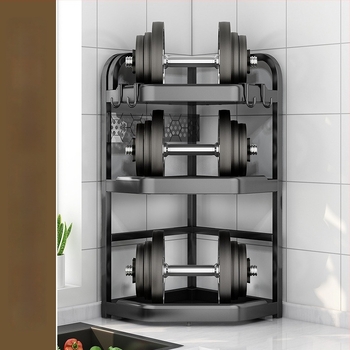 Raft de colț pentru bucătărie pentru condimente, cuțite și bețișoare — oțel carbon, fără găuri, suport triunghiular pentru blat, stil modern