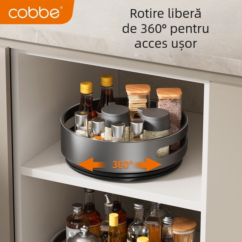 Cobbe/Cabei suport rotativ pentru condimente pe blat – Aluminiu Space, organizator pentru ulei, sare, sos și oțet