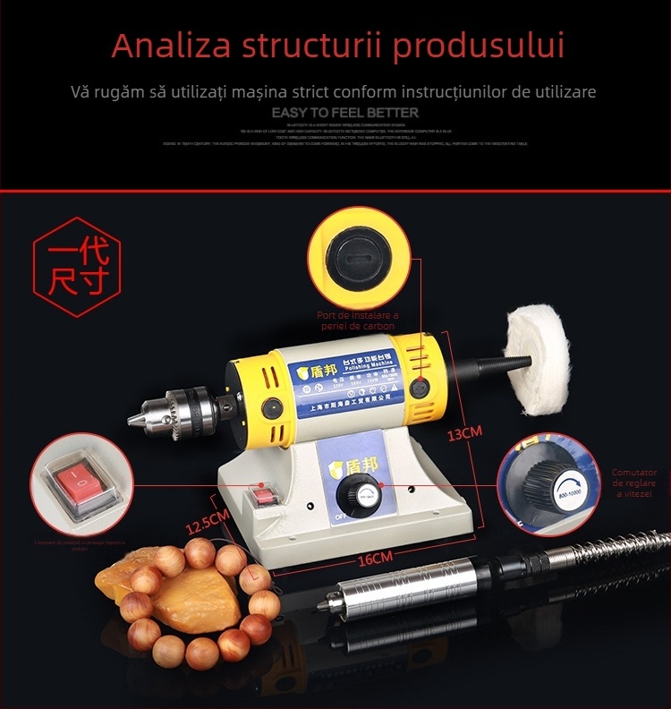 Mașină multifuncțională de gravură și lustruire pentru jad – 10000 rpm în gol, 950 W, 220 V, Shield State