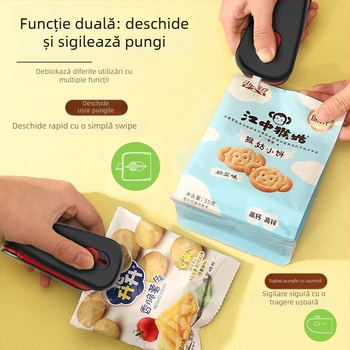 Mașină compactă de sigilat pungi din plastic pentru uz casnic, cu lățimea sigilării de 5 cm, baterie încorporată, 5V/5W, ABS, model YP-801.