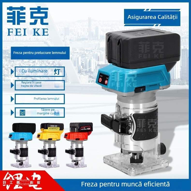 Freză fără perii, cu baterie Li‑ion de 21 V, mandrină de 6,35 mm, reglaj în 6 trepte
