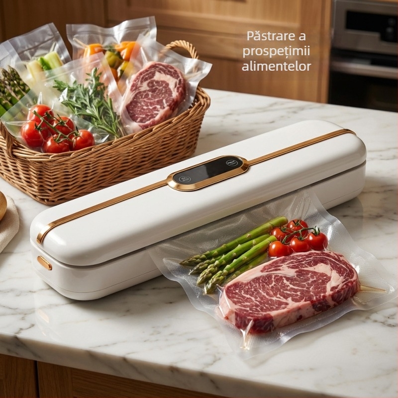 Sistem de vidare pentru ambalare la domiciliu – uscat/moc, dual, aspirație puternică, corp din ABS pentru alimente, model HP-01, 90W, 220V, capacitate 500–1000 ml