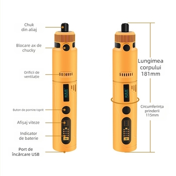 Mini șlefuitor electric de mână – priză, 8V, 0,228 kg, pentru șlefuire, lustruire, gravură și găurire