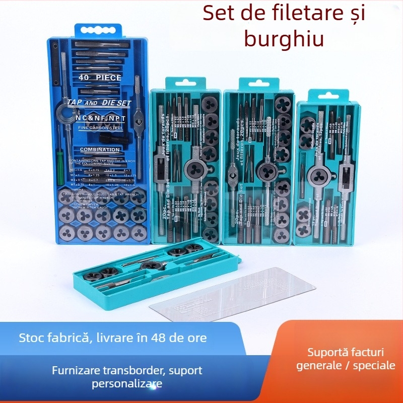 Set de 20 piese pentru filetare manuală, cu Tap Wrench și Die Stock