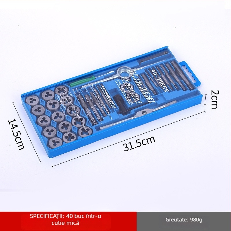 Set de 20 piese pentru filetare manuală, cu Tap Wrench și Die Stock