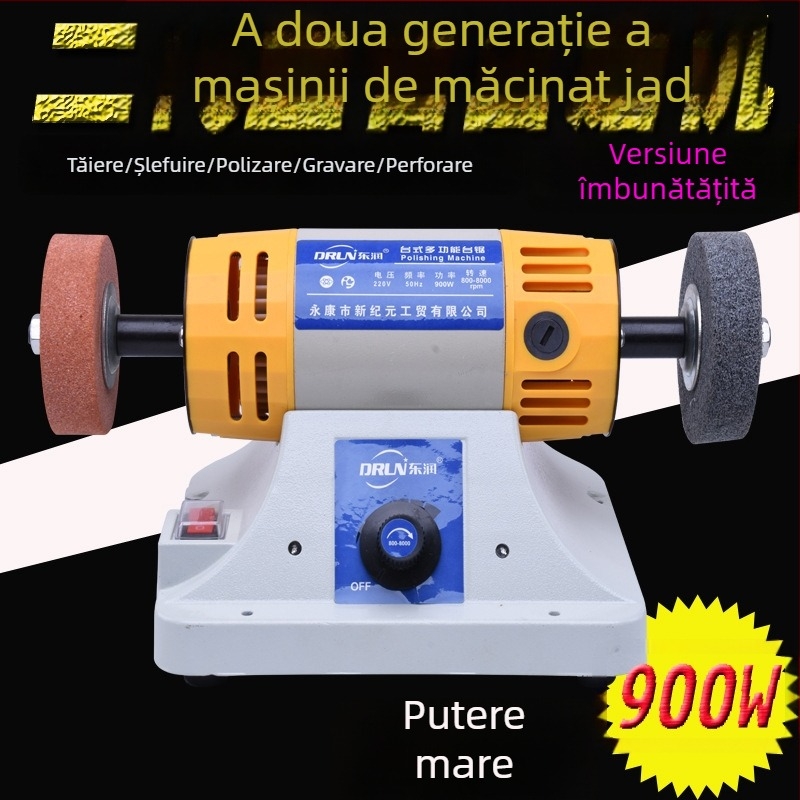 Dongrun Mașină de gravură și lustruire pe banc pentru jad, 220V, reglare fără trepte, accesorii incluse: ax flexibil, mandrină, disc de polisare, cablu 2 m