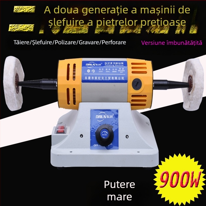 Dongrun Mașină de gravură și lustruire pe banc pentru jad, 220V, reglare fără trepte, accesorii incluse: ax flexibil, mandrină, disc de polisare, cablu 2 m