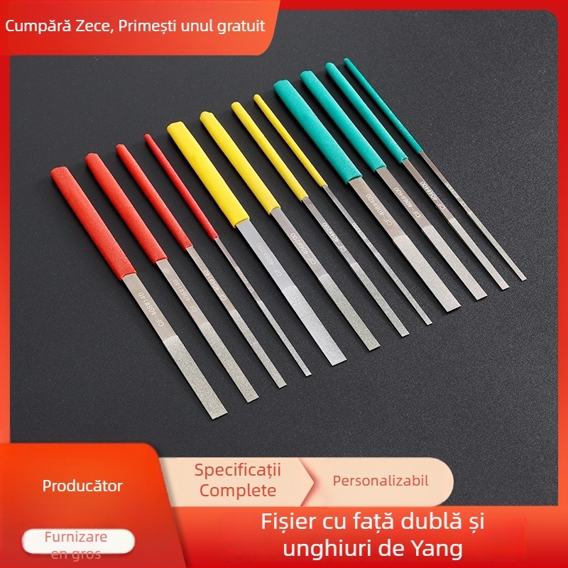 Fișă diamantată dublu-față, subțire, aliaj electroplacat, fișier plat și înclinat în formă de cuțit pentru materiale dure, ceramică și sticlă