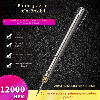 Pix de gravură - Unealtă electrică mini pentru gravură/polizare alimentată cu baterie Li, 35000 rpm în gol, cursă 20, diametru placă 6, 3.7 V
