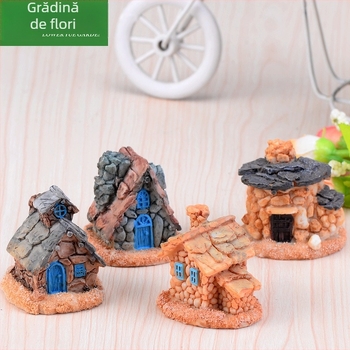 Mini peisaj cu mușchi în flacon — castel elf, casă din piatră, formă geometrică, material: rășină sintetică, marcă Chen jun craftsmanship, cod produs C0653