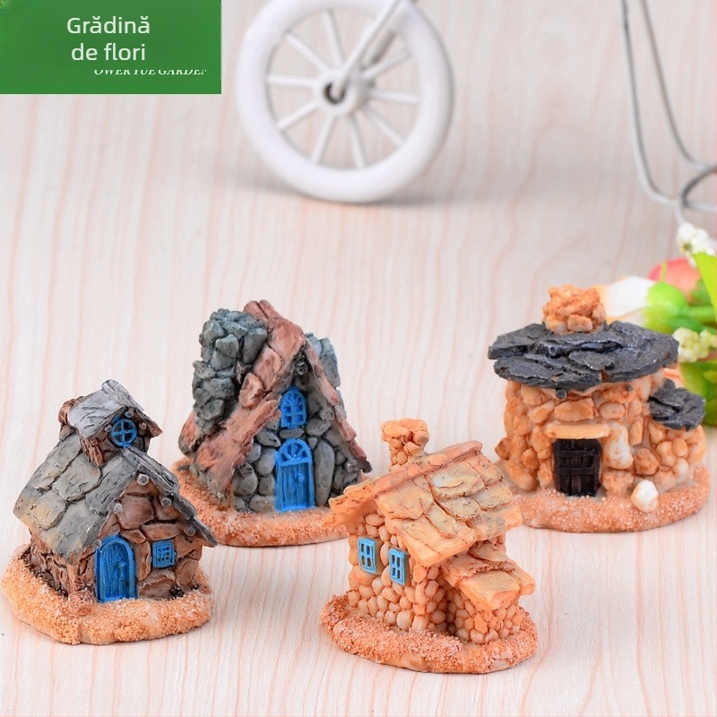 Mini peisaj cu mușchi în flacon — castel elf, casă din piatră, formă geometrică, material: rășină sintetică, marcă Chen jun craftsmanship, cod produs C0653