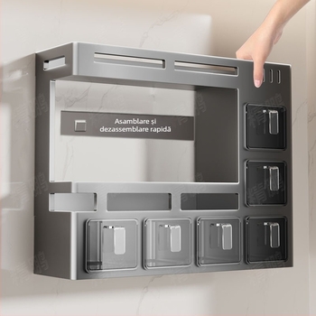 Odyssk Raft de condimente montat pe perete, din oțel cu carbon, fără găuri, stil minimalist modern, pentru ulei, sare, sos și oțet