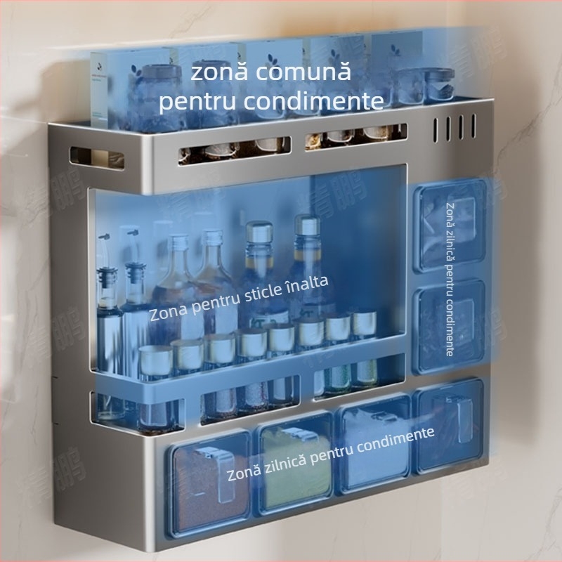 Odyssk Raft de condimente montat pe perete, din oțel cu carbon, fără găuri, stil minimalist modern, pentru ulei, sare, sos și oțet