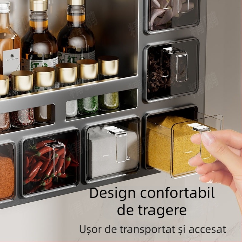 Odyssk Raft de condimente montat pe perete, din oțel cu carbon, fără găuri, stil minimalist modern, pentru ulei, sare, sos și oțet