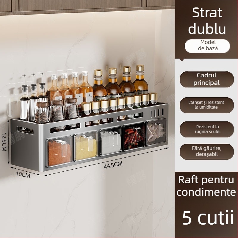 Odyssk Raft de condimente montat pe perete, din oțel cu carbon, fără găuri, stil minimalist modern, pentru ulei, sare, sos și oțet