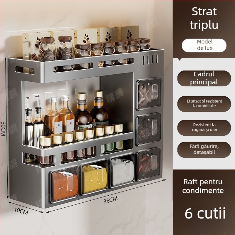 Odyssk Raft de condimente montat pe perete, din oțel cu carbon, fără găuri, stil minimalist modern, pentru ulei, sare, sos și oțet