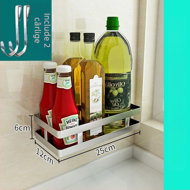 Raft pentru condimente din oțel inoxidabil 304, montaj pe perete, fără găuri, design modern minimalist