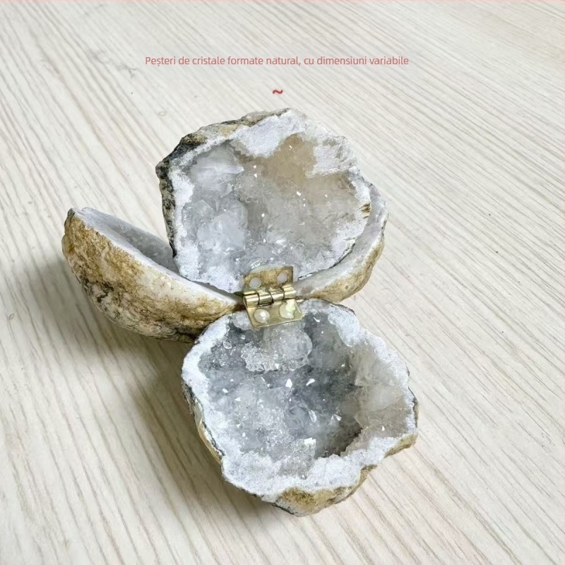 Cutie geode pentru bijuterii cu interior marocan, aspect piatră brută, obiecte de cristal lucrate manual