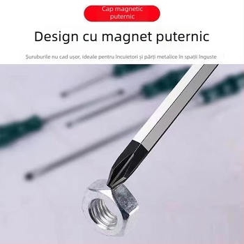 Set de șurubelnițe rezistent la impact cu bituri cruciforme și plate pentru utilizare industrială — corp din plastic; mâner din oțel crom-vanadiu; tip cap rotativ: cruciform