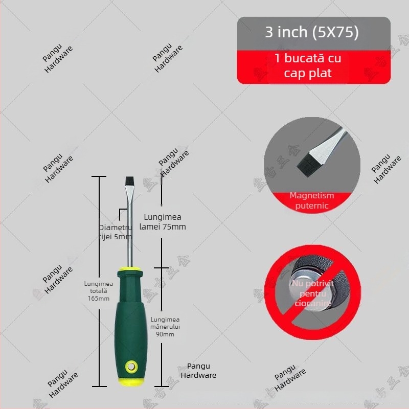 Set de șurubelnițe rezistent la impact cu bituri cruciforme și plate pentru utilizare industrială — corp din plastic; mâner din oțel crom-vanadiu; tip cap rotativ: cruciform