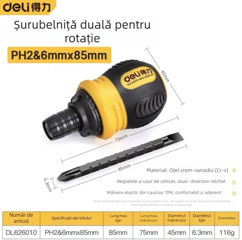 Set șurubelnițe Deli din oțel carbon, mâner din plastic, fără izolație, fără magneți, vârf plat
